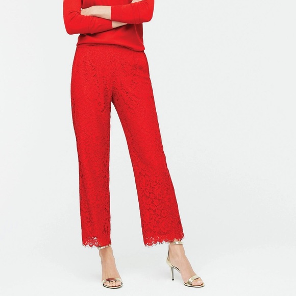 J. Crew Pants - J Crew Red Lace Pull On Peyton Pants | High Rise Wide Leg